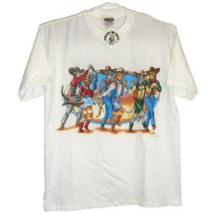 Vtg Single Stitch Dancing Cats Western Cowboys T-Shirt Loft Double Sided Large